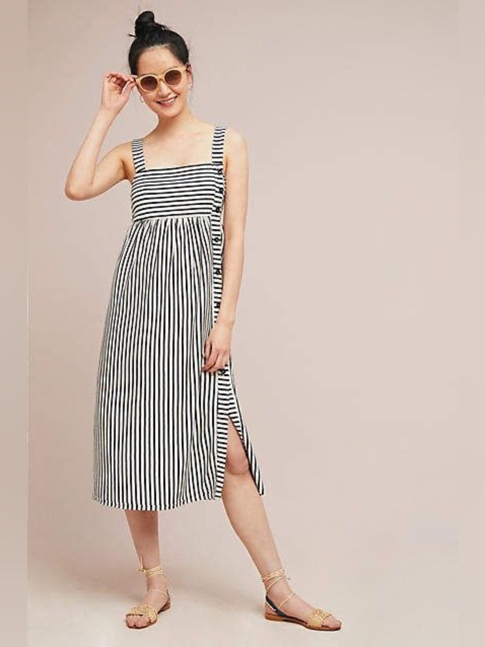 Maeve Fiona Striped Midi Dress Anthropologie Black White Button Front XL NWT